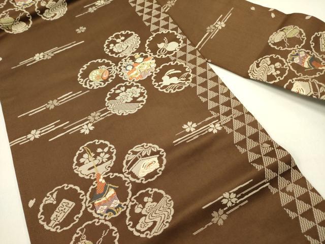 平和屋着物●九寸名古屋帯　唐織　雪輪器物文　正絹　逸品　DABE1723op