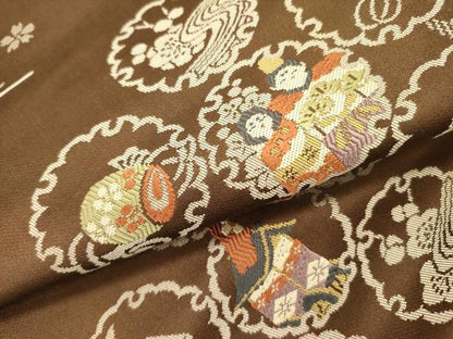 平和屋着物●九寸名古屋帯　唐織　雪輪器物文　正絹　逸品　DABE1723op