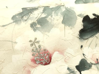 平和屋着物●太鼓柄袋帯　作家物　手描き　髭紬　草花　正絹　逸品　DABE1724op