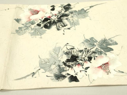 平和屋着物●太鼓柄袋帯　作家物　手描き　髭紬　草花　正絹　逸品　DABE1724op