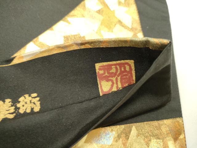 平和屋着物●金彩友禅作家　金彩の魔術師　堀省平　金煌織　太鼓柄袋帯　箔散らし　黒地　金銀彩　正絹　逸品　DABE1725op