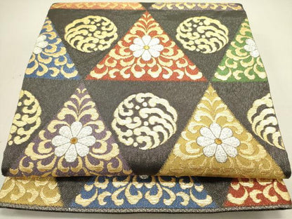 平和屋着物●六通柄袋帯　立波花文　金銀糸　正絹　逸品　DABE1728op