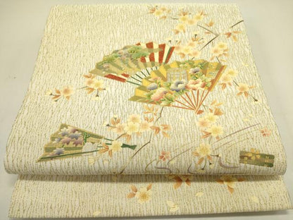 平和屋着物●太鼓柄袋帯　檜扇花松文　金銀彩　正絹　逸品　未使用　DABE1731op