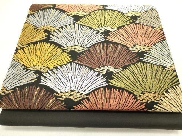 平和屋着物●六通柄袋帯　能衣唐織　青海松葉文様　黒地　正絹　逸品　DABE1732op