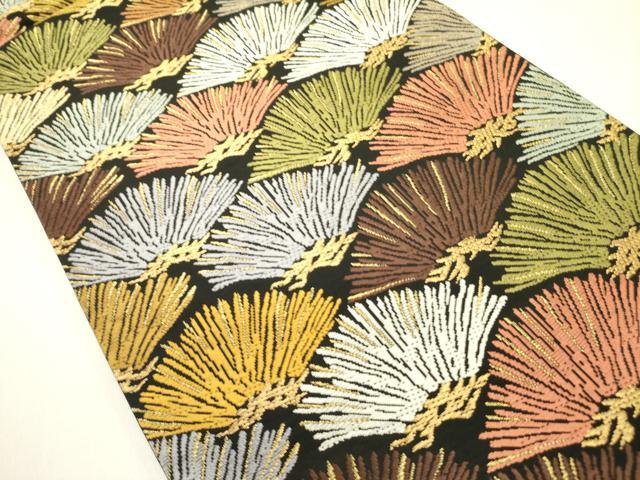 平和屋着物●六通柄袋帯　能衣唐織　青海松葉文様　黒地　正絹　逸品　DABE1732op