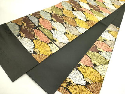 平和屋着物●六通柄袋帯　能衣唐織　青海松葉文様　黒地　正絹　逸品　DABE1732op