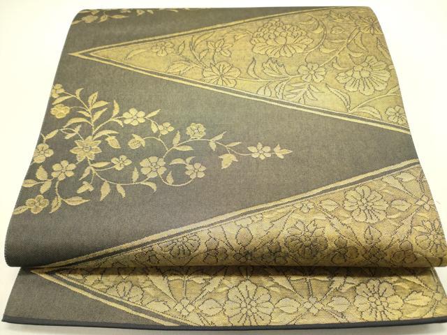 平和屋着物●澤屋重兵衛　六通柄袋帯　草花文　金糸　正絹　逸品　未使用　DABE1738op