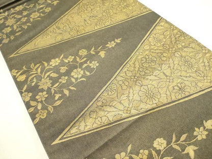 平和屋着物●澤屋重兵衛　六通柄袋帯　草花文　金糸　正絹　逸品　未使用　DABE1738op