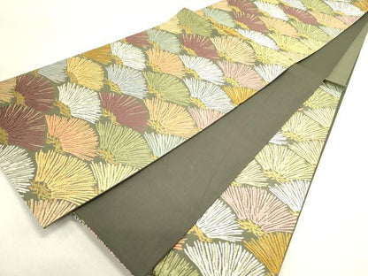 平和屋着物●六通柄袋帯　能衣唐織　松葉文　金糸　正絹　逸品　DABE1740op
