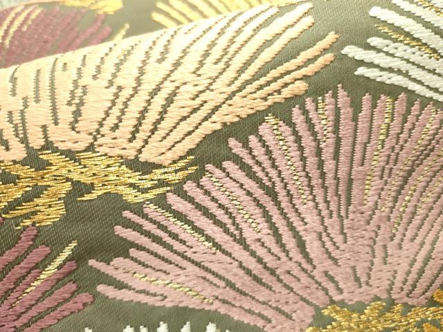 平和屋着物●六通柄袋帯　能衣唐織　松葉文　金糸　正絹　逸品　DABE1740op