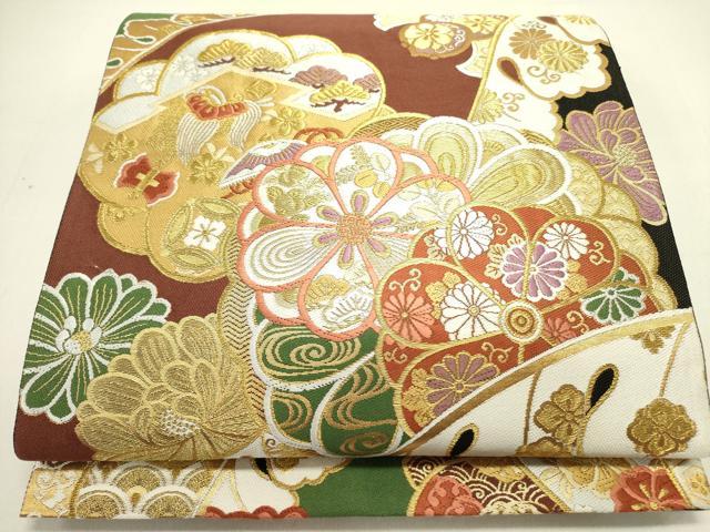 平和屋着物●六通柄袋帯　唐織　舞花　金糸　正絹　逸品　DABE1741op