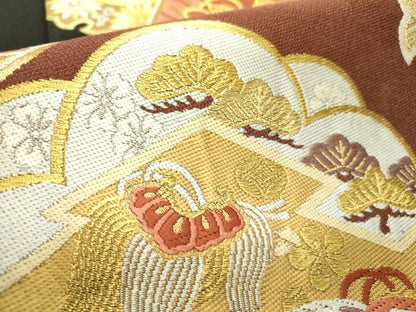 平和屋着物●六通柄袋帯　唐織　舞花　金糸　正絹　逸品　DABE1741op