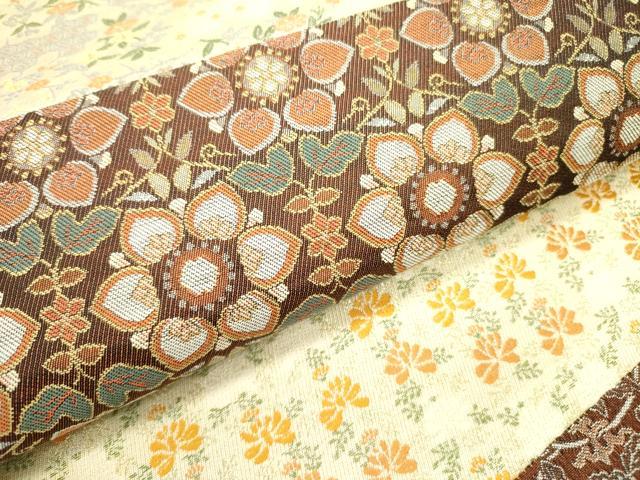 平和屋着物●六通柄袋帯　横段花文　金糸　正絹　逸品　DABE1742op
