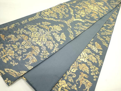 平和屋着物●全通柄袋帯　正倉院裂文　金糸　正絹　逸品　DABE1746op