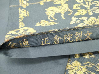 平和屋着物●全通柄袋帯　正倉院裂文　金糸　正絹　逸品　DABE1746op