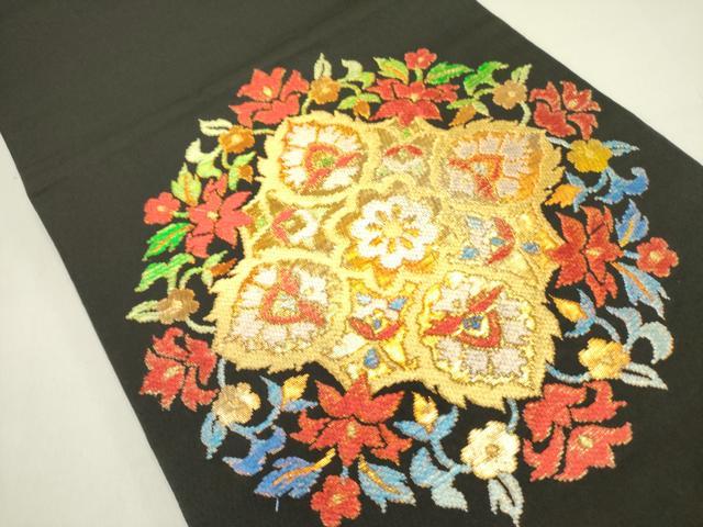 平和屋着物●六通柄袋帯　宝相華　黒地　金糸　正絹　逸品　未使用　DABE1747op