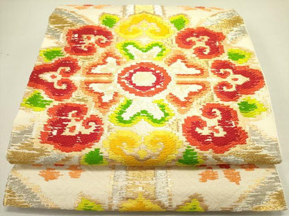 平和屋着物●六通柄　本袋帯　洋花文　金糸　正絹　逸品　DABE1748op