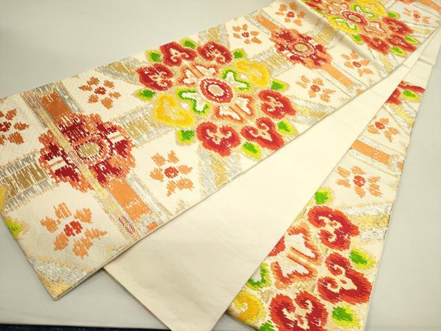 平和屋着物●六通柄　本袋帯　洋花文　金糸　正絹　逸品　DABE1748op
