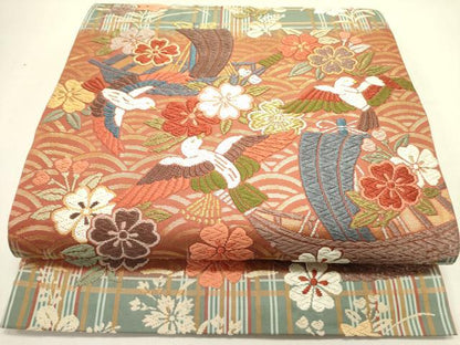 平和屋着物●六通柄袋帯　唐織　花鳥文　金銀糸　正絹　逸品　DABE1749op