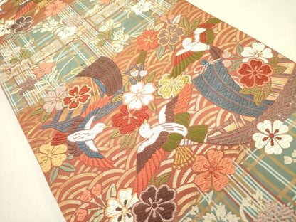 平和屋着物●六通柄袋帯　唐織　花鳥文　金銀糸　正絹　逸品　DABE1749op