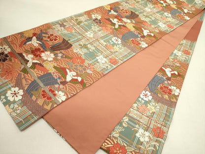 平和屋着物●六通柄袋帯　唐織　花鳥文　金銀糸　正絹　逸品　DABE1749op