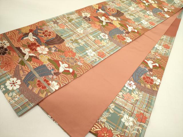 平和屋着物●六通柄袋帯　唐織　花鳥文　金銀糸　正絹　逸品　DABE1749op