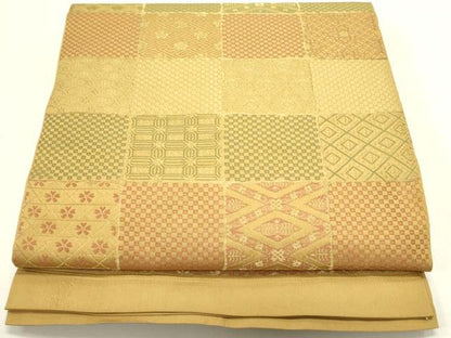 平和屋着物●西陣　川島織物　六通柄　本袋帯　市松花文　金糸　正絹　逸品　DABE1754op