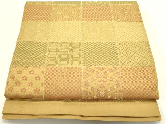 平和屋着物●西陣　川島織物　六通柄　本袋帯　市松花文　金糸　正絹　逸品　DABE1754op