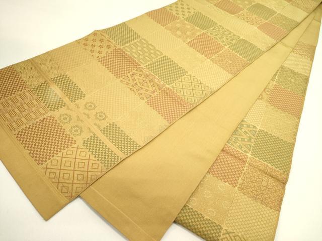 平和屋着物●西陣　川島織物　六通柄　本袋帯　市松花文　金糸　正絹　逸品　DABE1754op