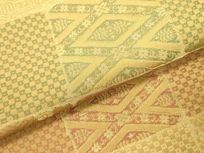 平和屋着物●西陣　川島織物　六通柄　本袋帯　市松花文　金糸　正絹　逸品　DABE1754op