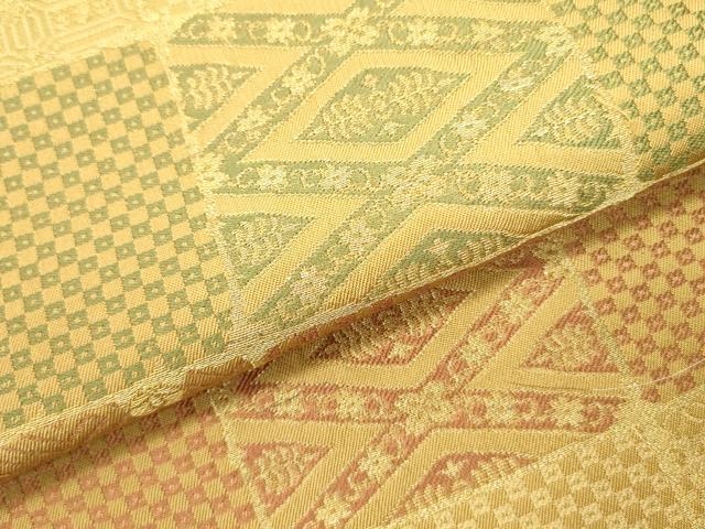 平和屋着物●西陣　川島織物　六通柄　本袋帯　市松花文　金糸　正絹　逸品　DABE1754op
