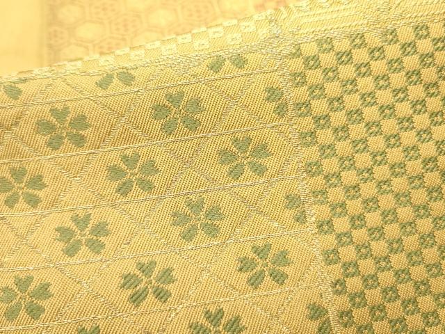 平和屋着物●西陣　川島織物　六通柄　本袋帯　市松花文　金糸　正絹　逸品　DABE1754op