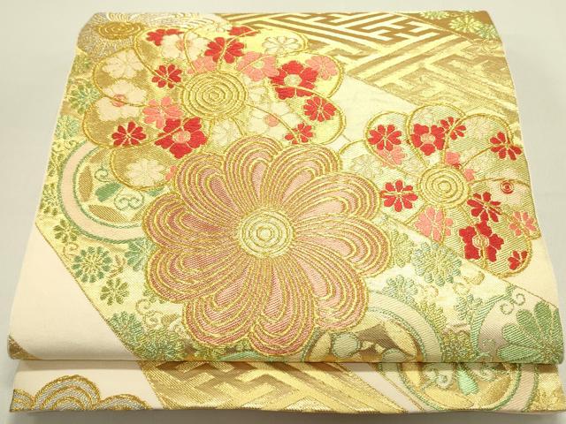 平和屋着物●西陣　川島織物　六通柄　本袋帯　唐織　舞花　金糸　正絹　逸品　DABE1757op