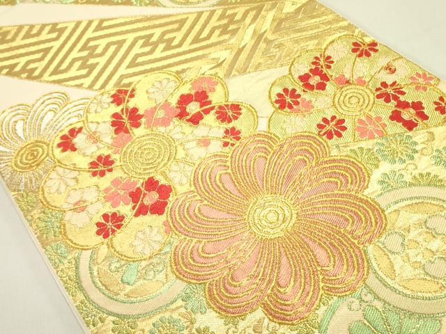 平和屋着物●西陣　川島織物　六通柄　本袋帯　唐織　舞花　金糸　正絹　逸品　DABE1757op