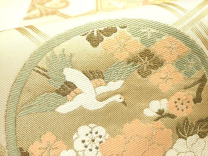 平和屋着物●西陣　川島織物　六通柄　本袋帯　唐織　飛鶴花丸文　金糸　正絹　逸品　DABE1761op