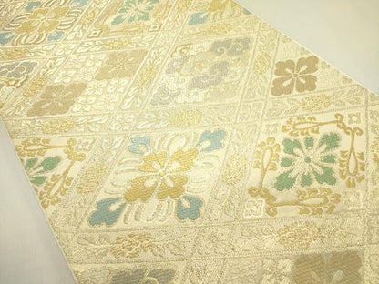 平和屋着物●西陣　川島織物　六通柄　本袋帯　唐織　花菱文　金糸　正絹　逸品　DABE1762op