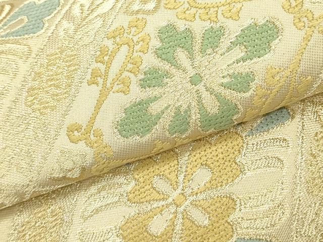 平和屋着物●西陣　川島織物　六通柄　本袋帯　唐織　花菱文　金糸　正絹　逸品　DABE1762op