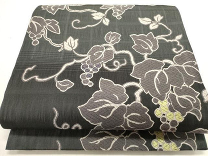 平和屋着物●両面　六通柄袋帯　唐織　葡萄蔦の葉　正絹　逸品　DABE1767op