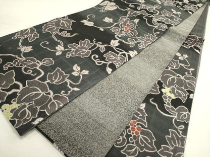 平和屋着物●両面　六通柄袋帯　唐織　葡萄蔦の葉　正絹　逸品　DABE1767op