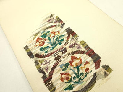 平和屋着物●西陣　川島織物　太鼓柄袋帯　すくい織　草花　正絹　逸品　DABE1772op
