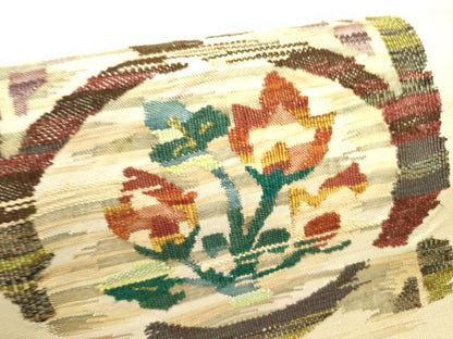 平和屋着物●西陣　川島織物　太鼓柄袋帯　すくい織　草花　正絹　逸品　DABE1772op
