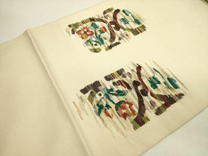 平和屋着物●西陣　川島織物　太鼓柄袋帯　すくい織　草花　正絹　逸品　DABE1772op