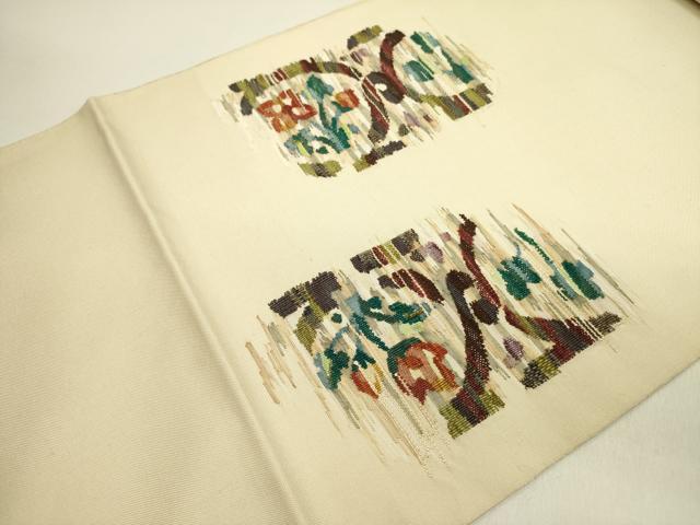 平和屋着物●西陣　川島織物　太鼓柄袋帯　すくい織　草花　正絹　逸品　DABE1772op