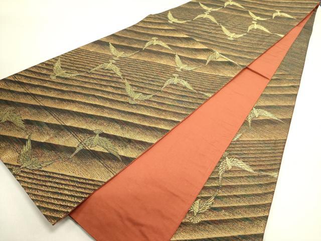 平和屋着物●染色作家　斉藤三才　六通柄袋帯　三才鳥　金糸　正絹　逸品　DABE1774op
