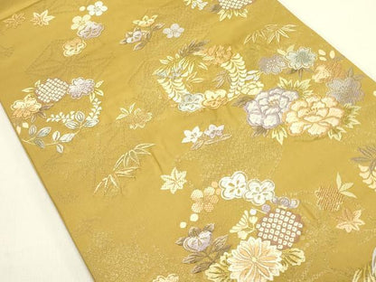 平和屋着物●六通柄袋帯　唐織　草花丸文　金糸　やまと誂製　正絹　逸品　DABE1776op