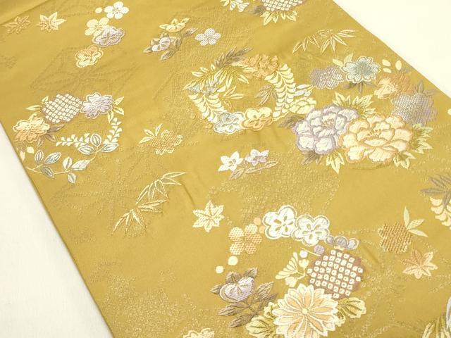 平和屋着物●六通柄袋帯　唐織　草花丸文　金糸　やまと誂製　正絹　逸品　DABE1776op