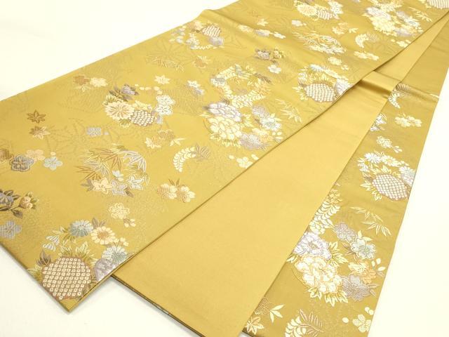 平和屋着物●六通柄袋帯　唐織　草花丸文　金糸　やまと誂製　正絹　逸品　DABE1776op