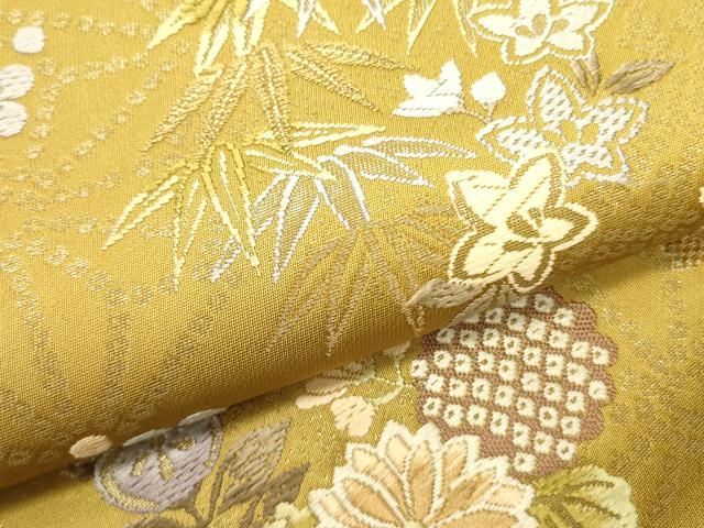 平和屋着物●六通柄袋帯　唐織　草花丸文　金糸　やまと誂製　正絹　逸品　DABE1776op