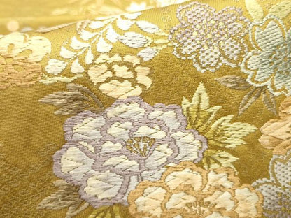 平和屋着物●六通柄袋帯　唐織　草花丸文　金糸　やまと誂製　正絹　逸品　DABE1776op
