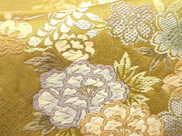平和屋着物●六通柄袋帯　唐織　草花丸文　金糸　やまと誂製　正絹　逸品　DABE1776op